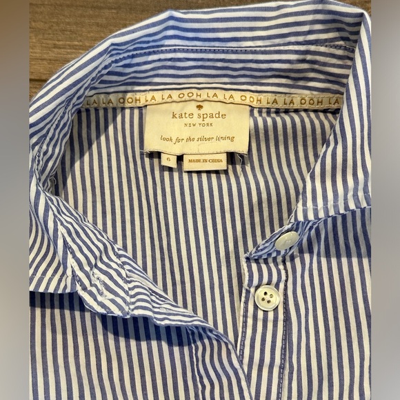 Kate Spade Blue and White Pinstriped Cotton Poplin Ruffle Sleeve Dress Size 6 - Picture 4 of 10